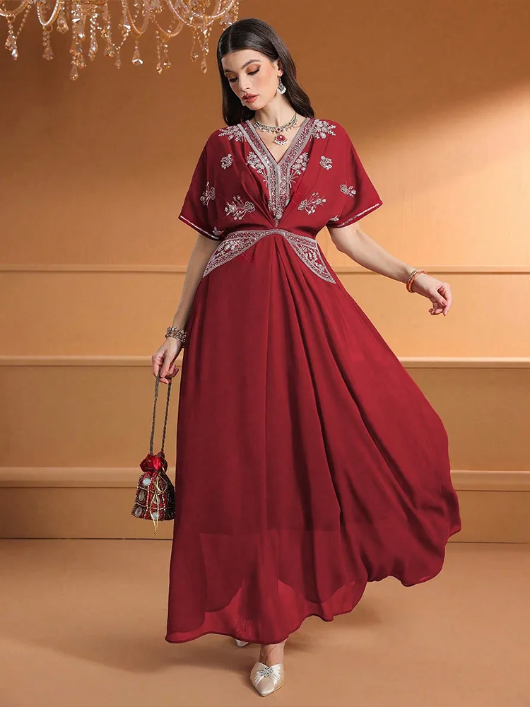 Turkey Women Fashion - Modische Damen V-Ausschnitt Langes Kleid mit