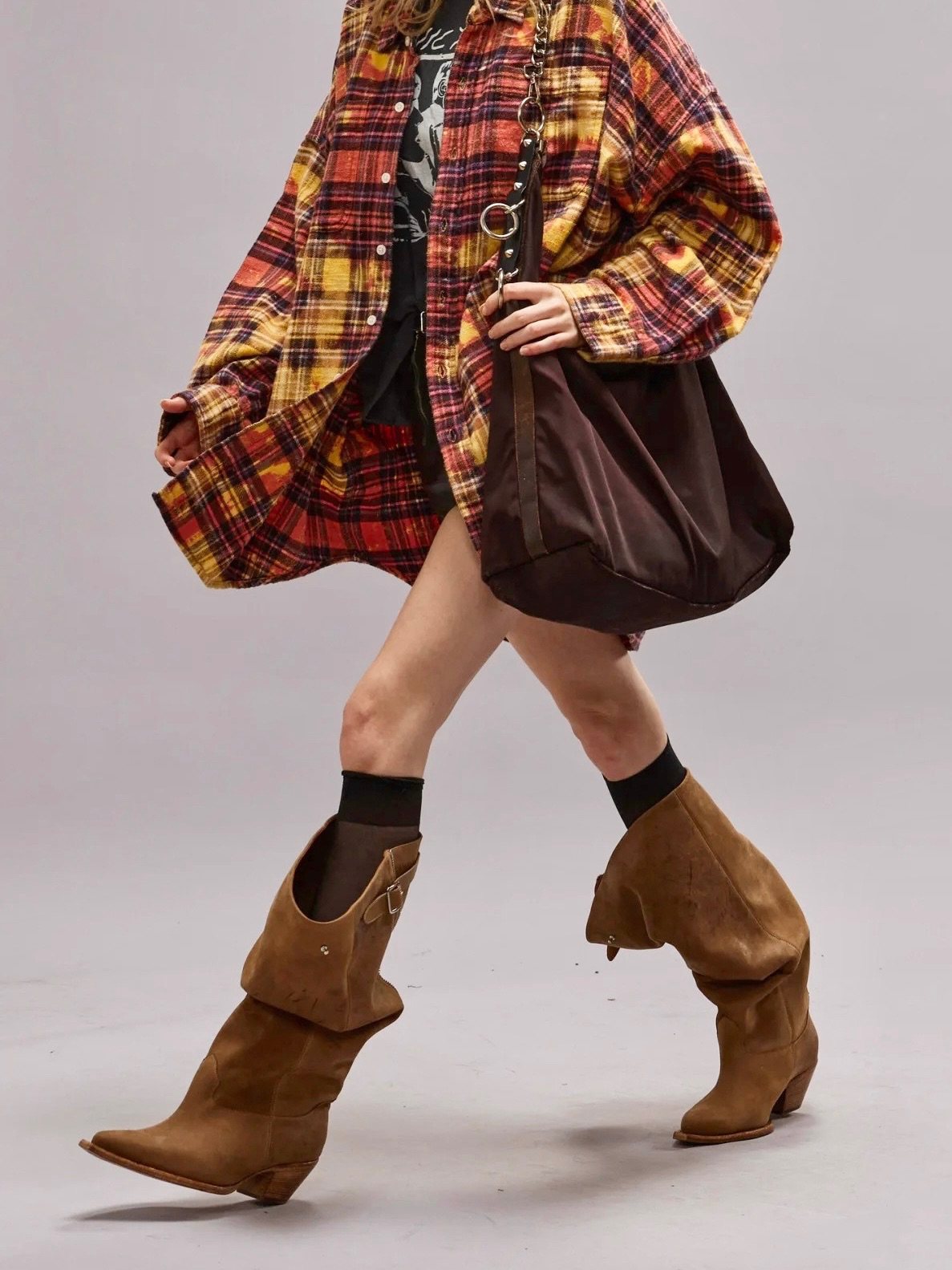 Women'S Fashion Edgy - Damen Western-Stiefel im Slouchy-Stil mit Silberkettendetail,