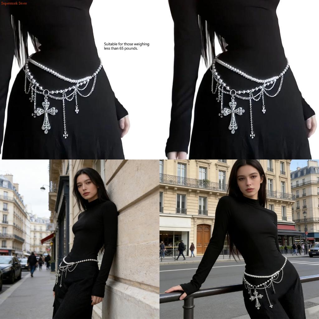 Women'S Fashion Edgy - E06E Edgy Crosses Design Perlenkette Taillenkette