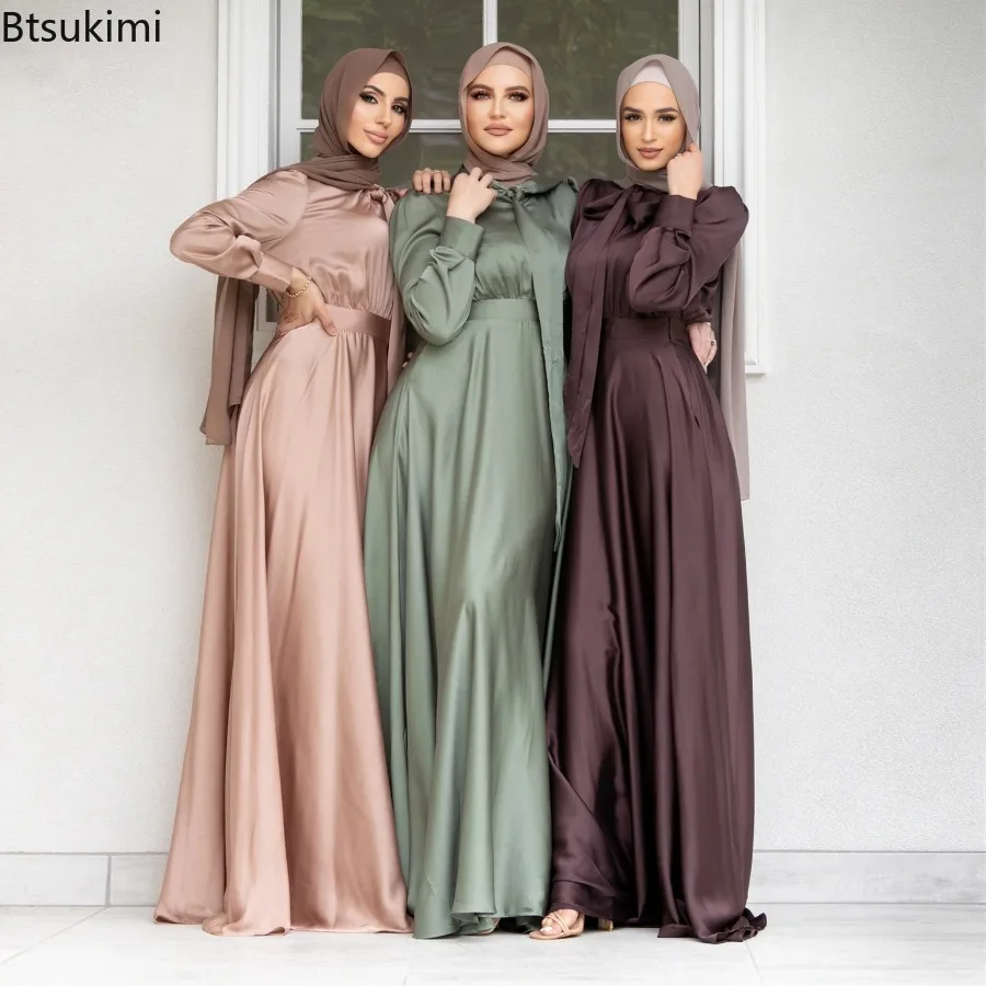 Turkey Women Fashion - Elegantes Satinkleid für Frauen, muslimische Mode,